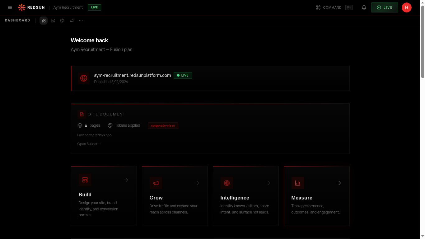 Dashboard with navigation to sector management