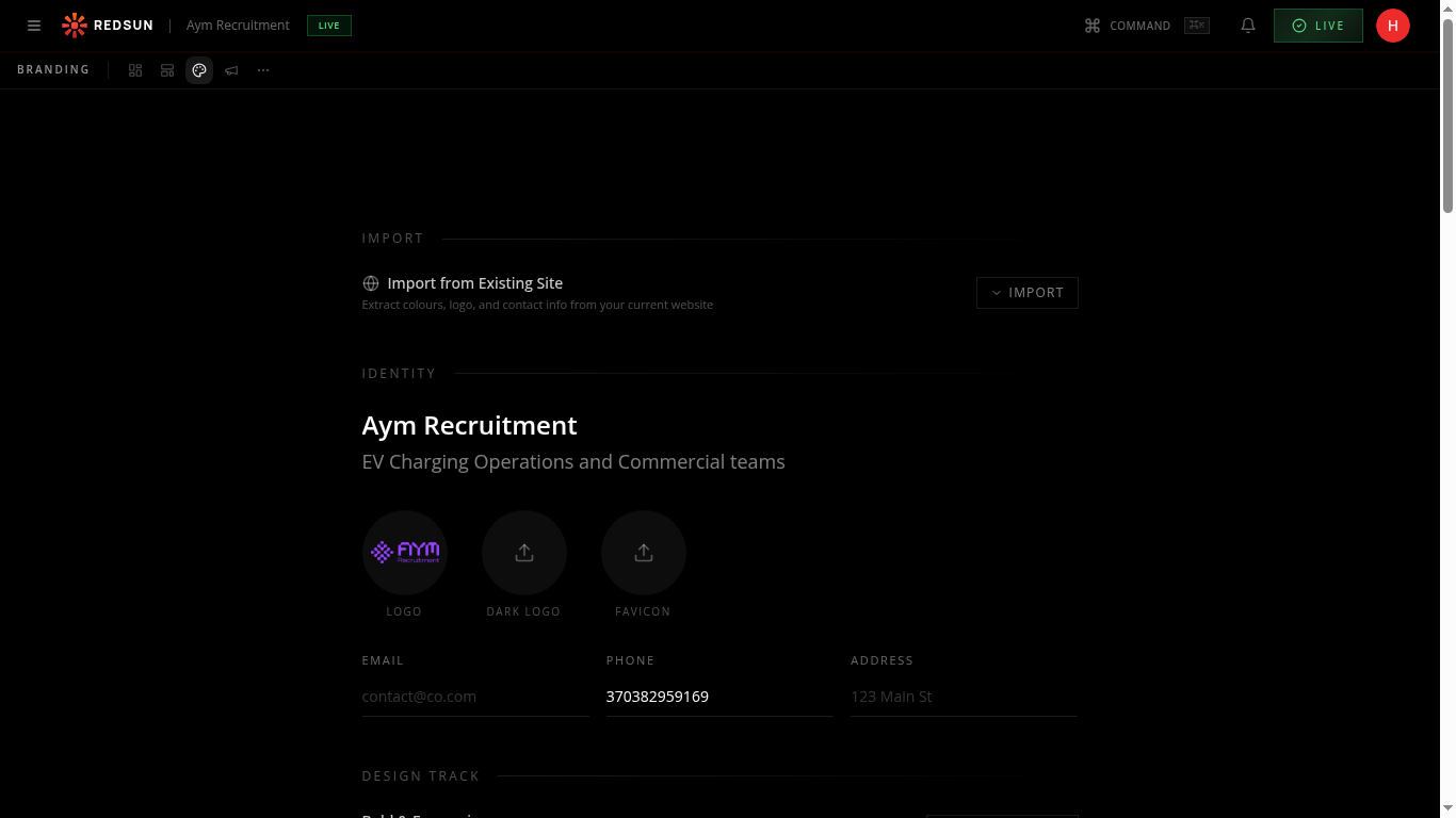 Sector detail configuration with brand messaging and target companies