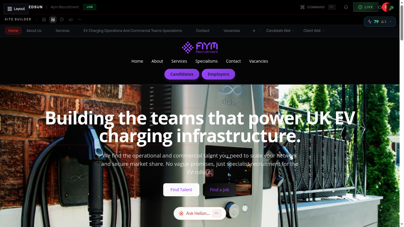 Sector switcher in the header allowing visitors to browse microsites
